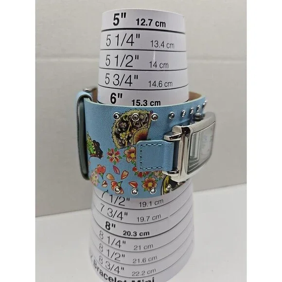 Womens Ed Hardy Swarovski Crystal Geisha Cuff Watch Blue Leather New Battery - Picture 7 of 11